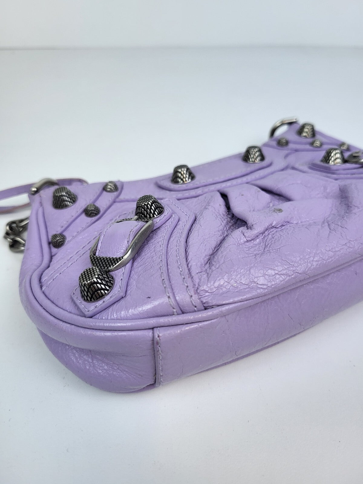 Balenciaga Le Cagole Mini Lilac Leather Chain Crossbody Bag