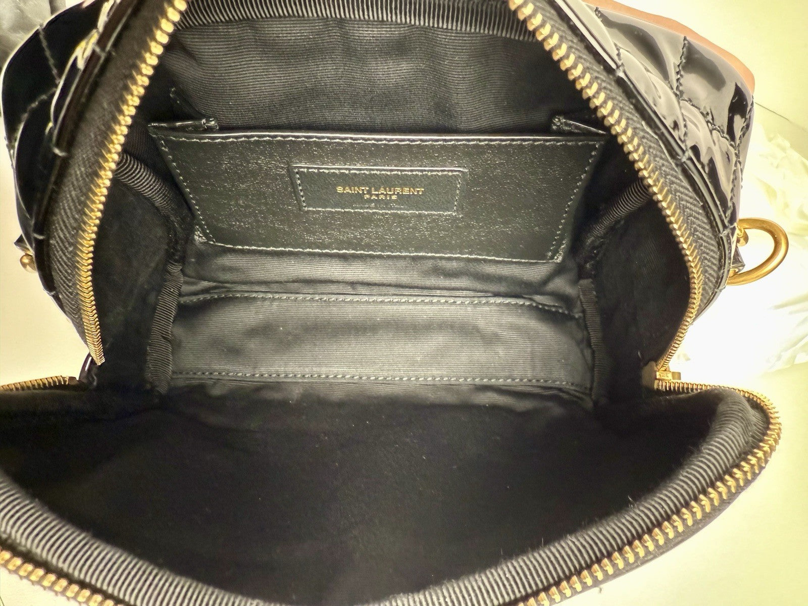 Saint Laurent Cassandre Mini Camera Bag in Quilted Patent Leather Glossy