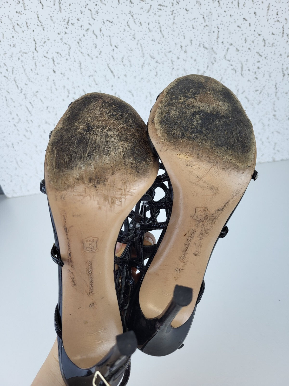 Giavito Rossi Black Patent Strappy Pumps Sandals Size 41