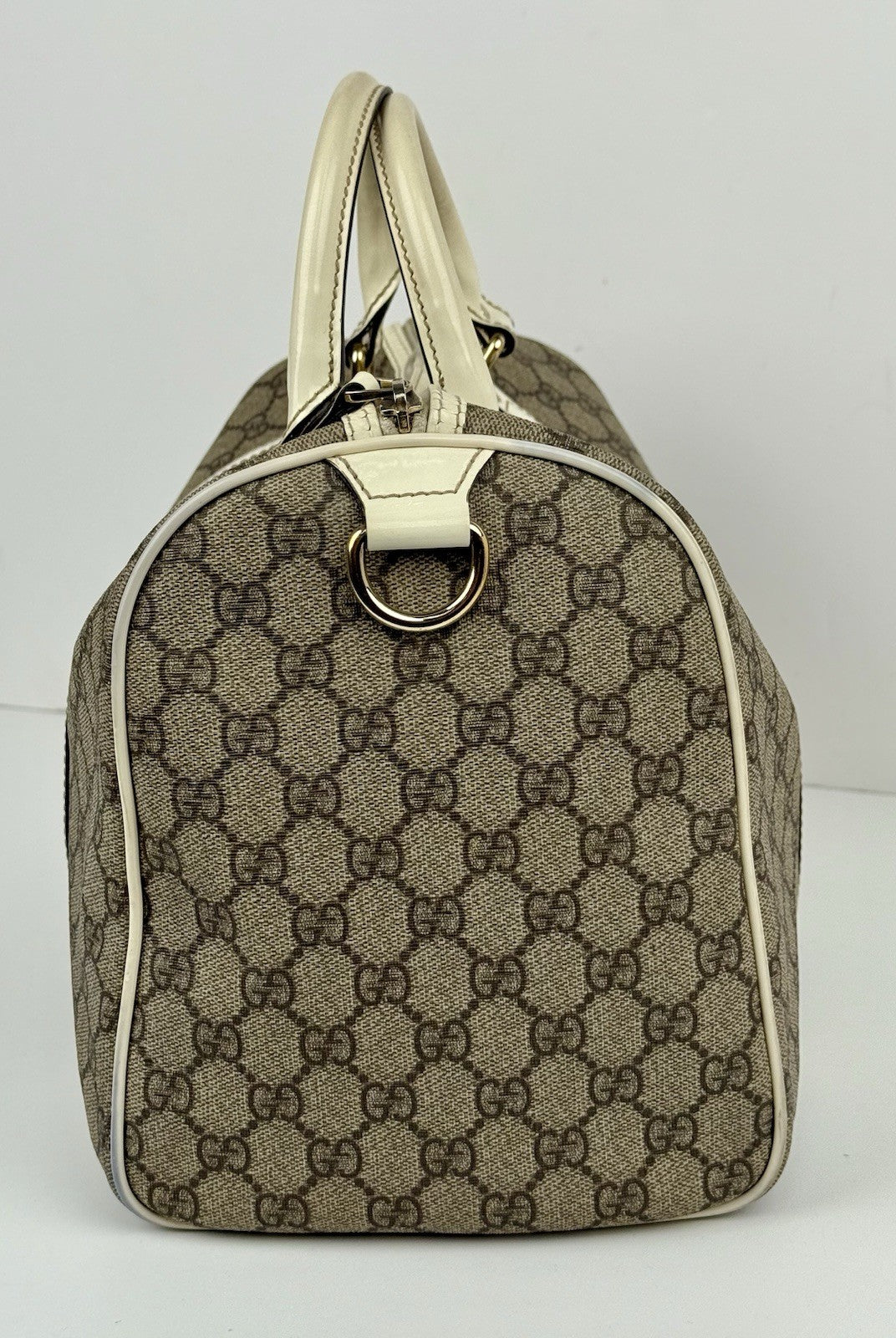 Gucci Joy Beige Strap Boston Bag Medium Brown Canvas