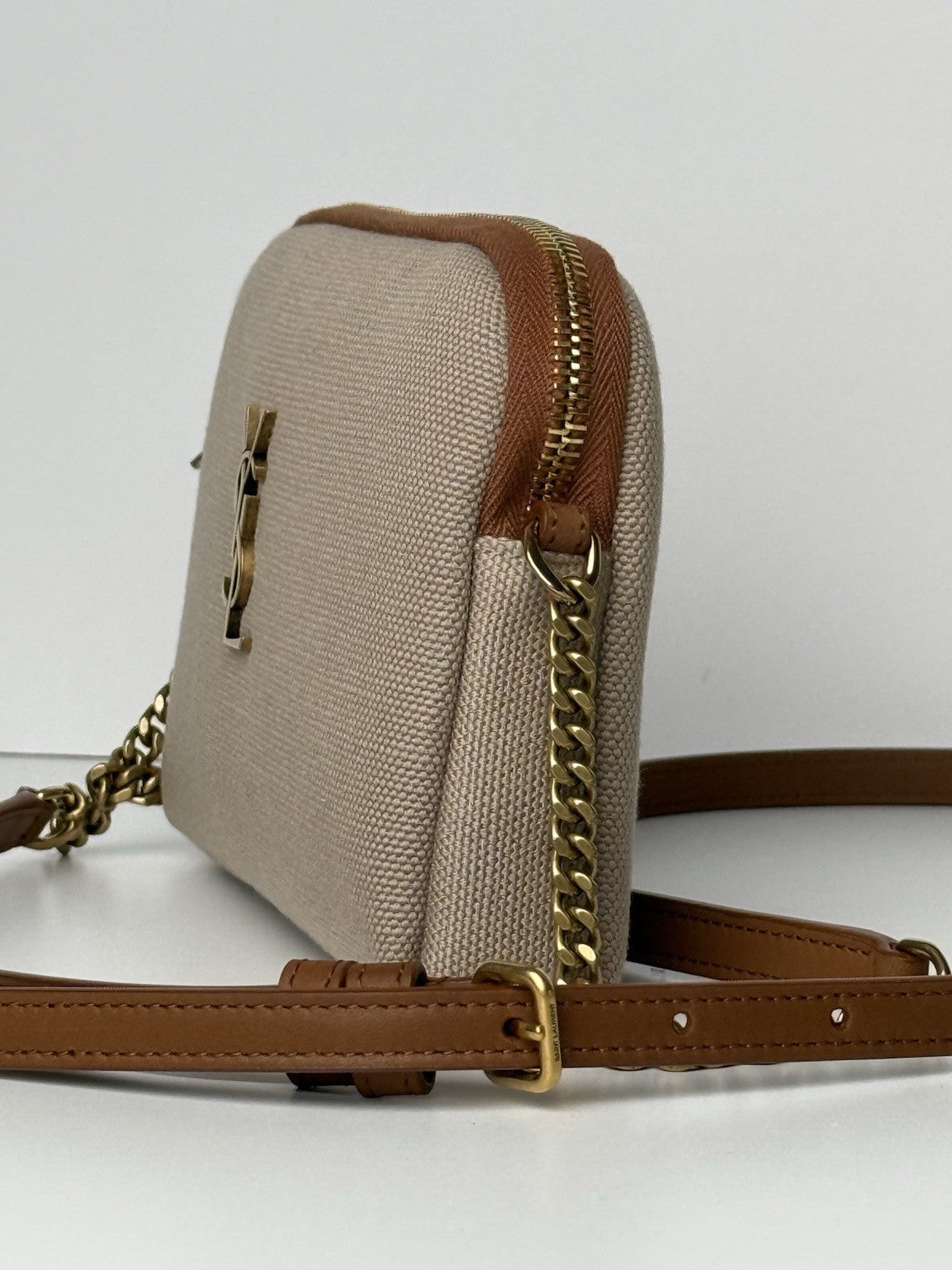 Saint Laurent Lambskin Quilted Gaby Zipped Crossbody Bag Brown