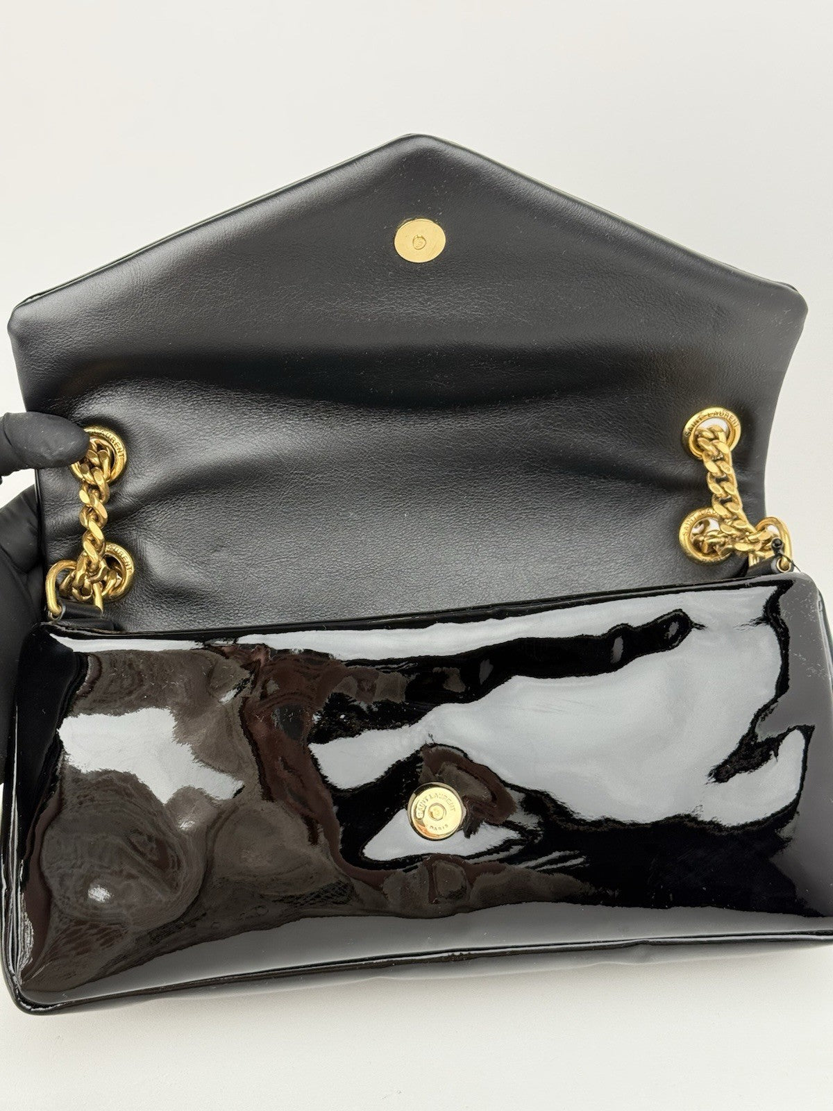 Saint Laurent Patent Calfskin Calypso Black Shoulder Bag