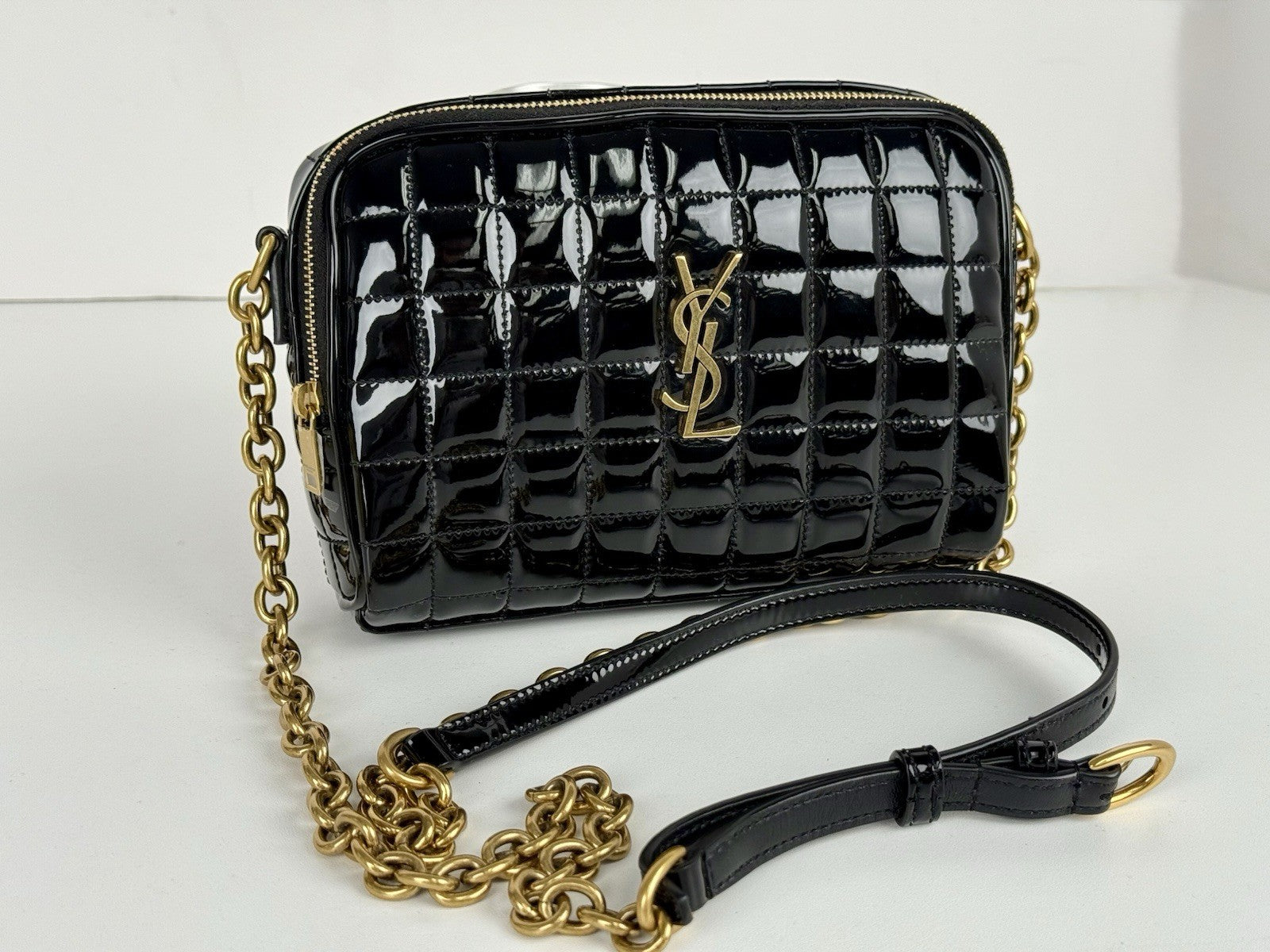 Saint Laurent Cassandre Mini Camera Bag in Quilted Patent Leather Glossy