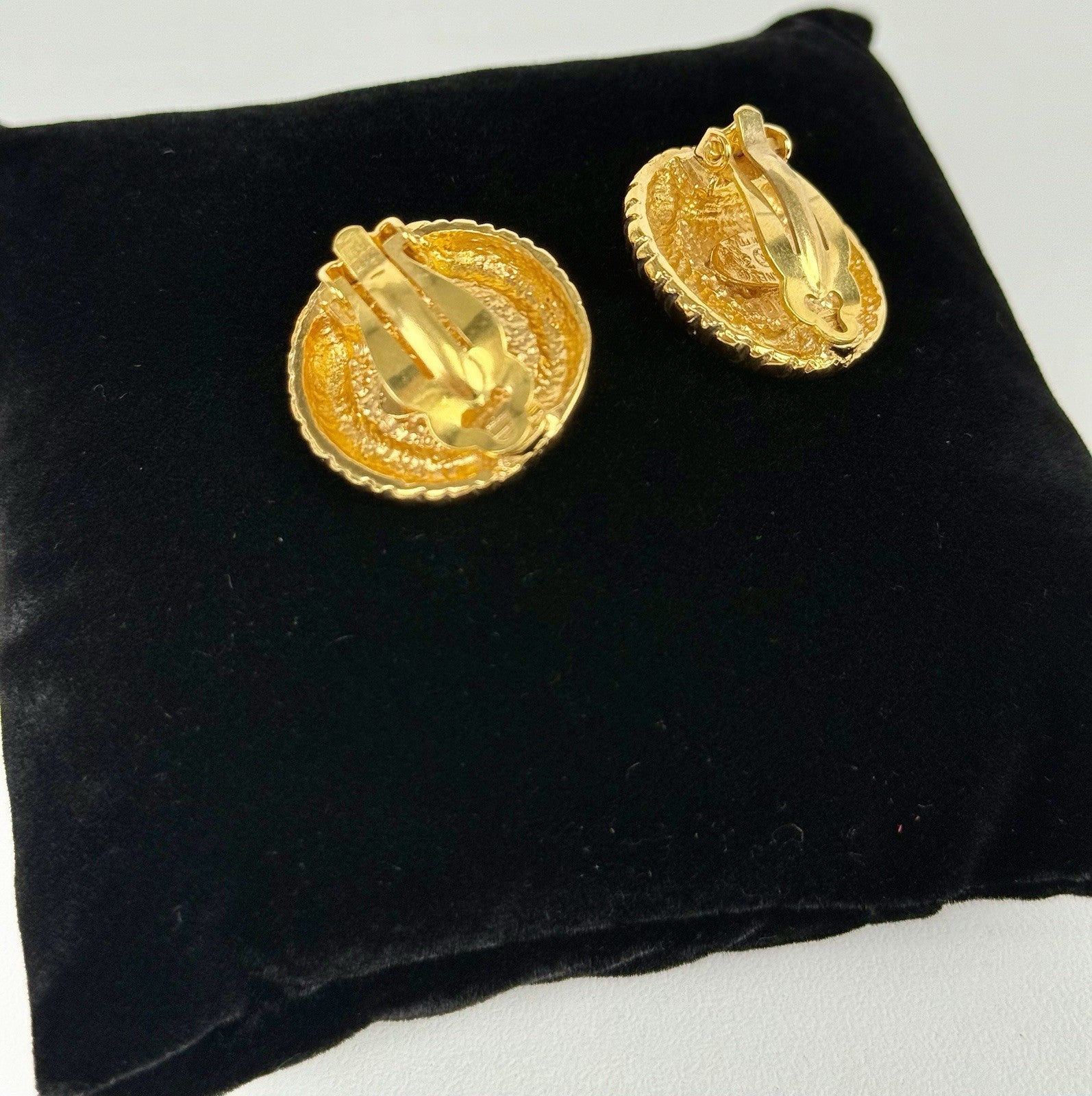 CHANEL FAUX PEARL Clip Earrings Gold Plated