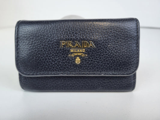 PRADA Women's Leather Black Solid Key Case