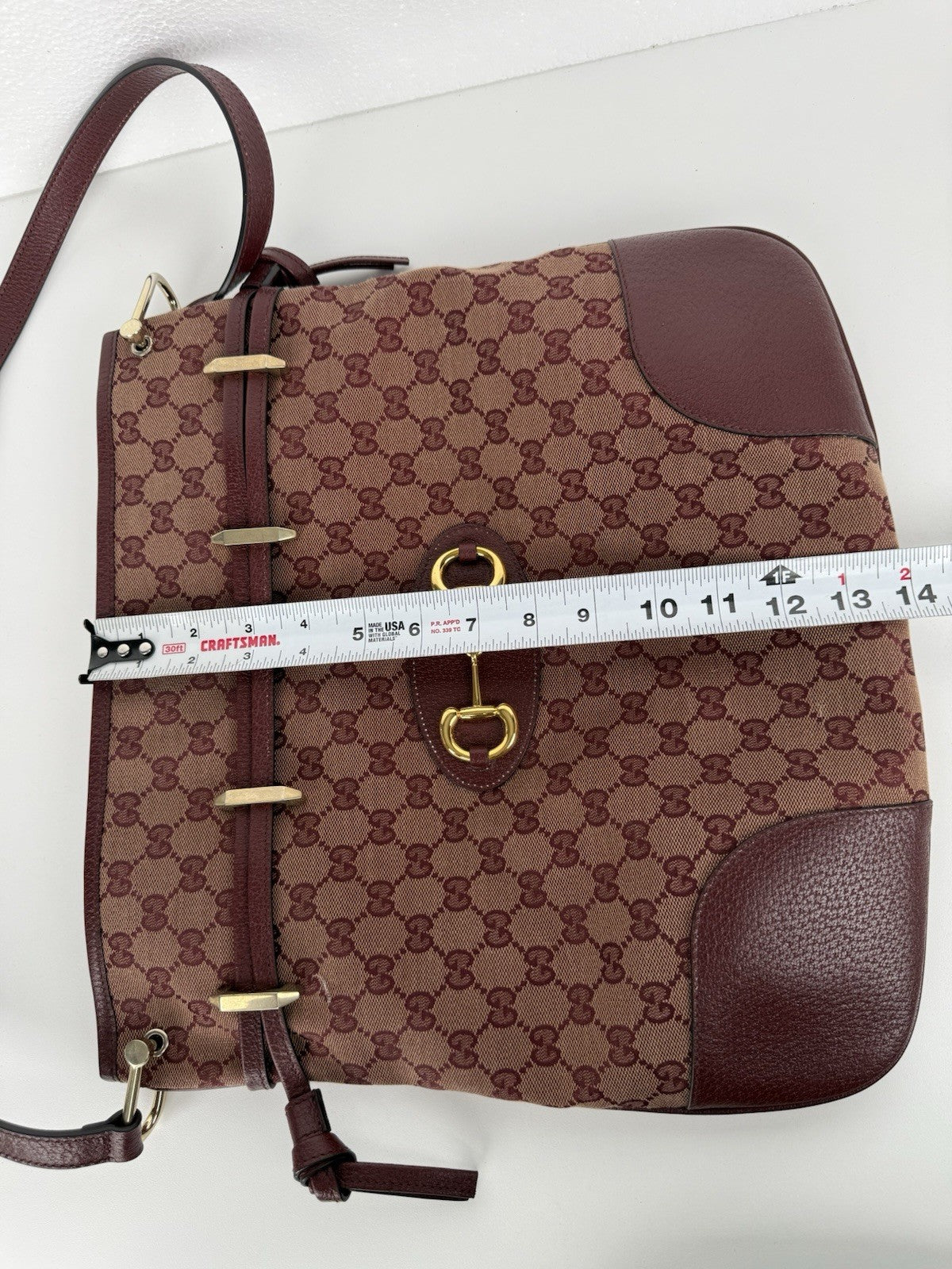 Gucci Horsebit Burgundy Canvas Drawstring Shoulder Bag Canvas