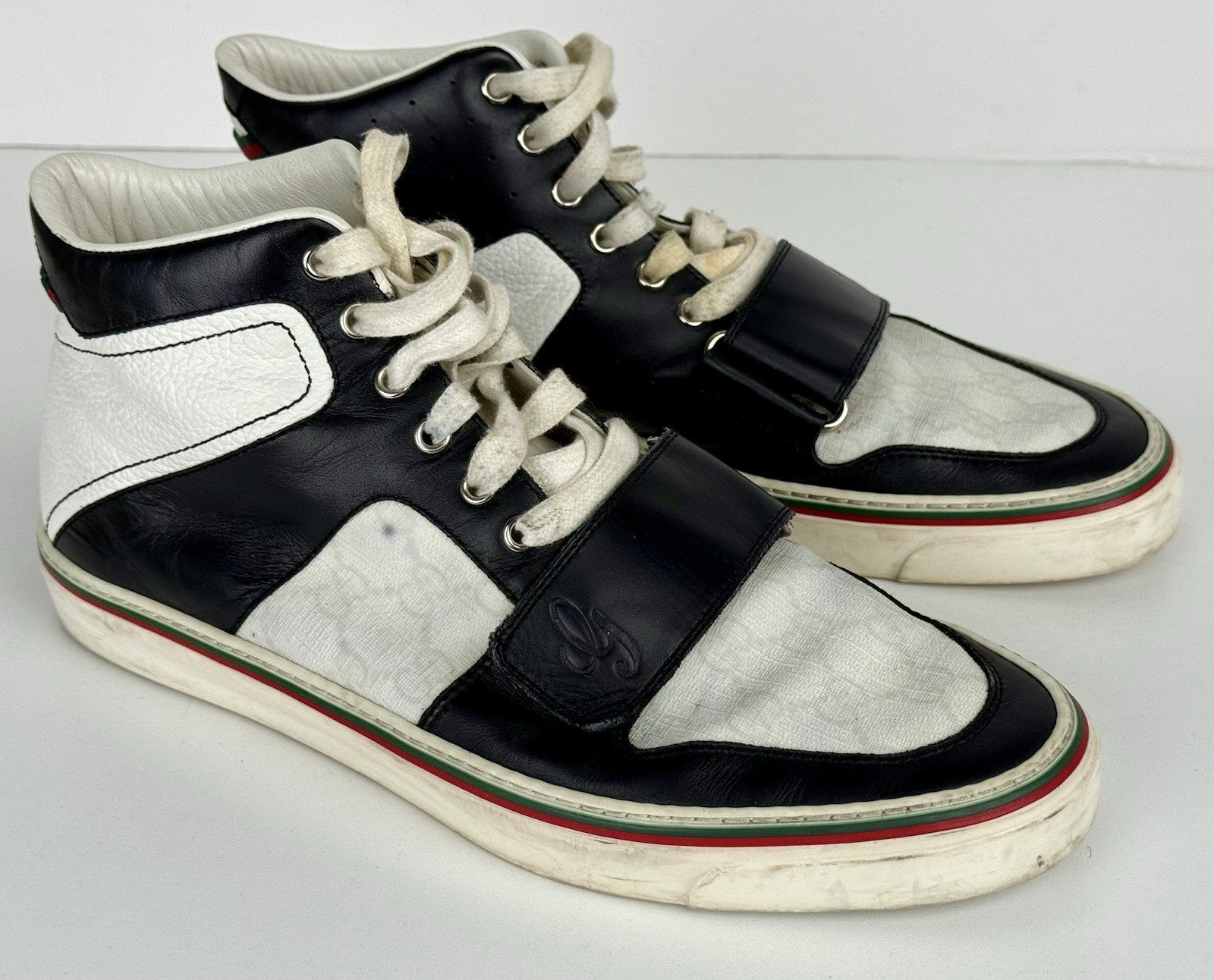 Gucci Black/White Leather GG Lace Up Low Top  Gymnastikskor Sneakers Size 9