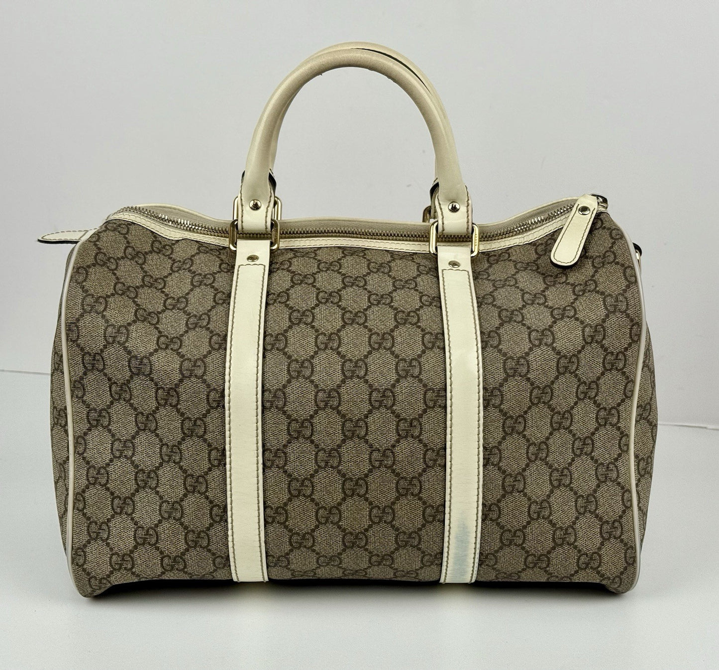 Gucci Joy Beige Strap Boston Bag Medium Brown Canvas