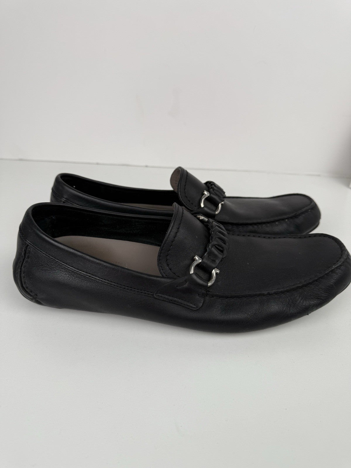 Salvatore Ferragamo Black Leather Drivers For Men Size 9