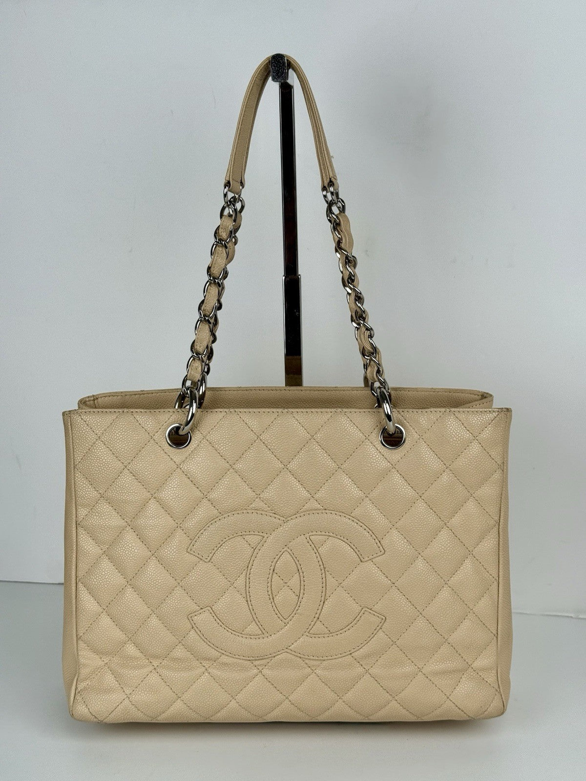CHANEL Caviar Quilted Grand Shopping Tote Beige Bag