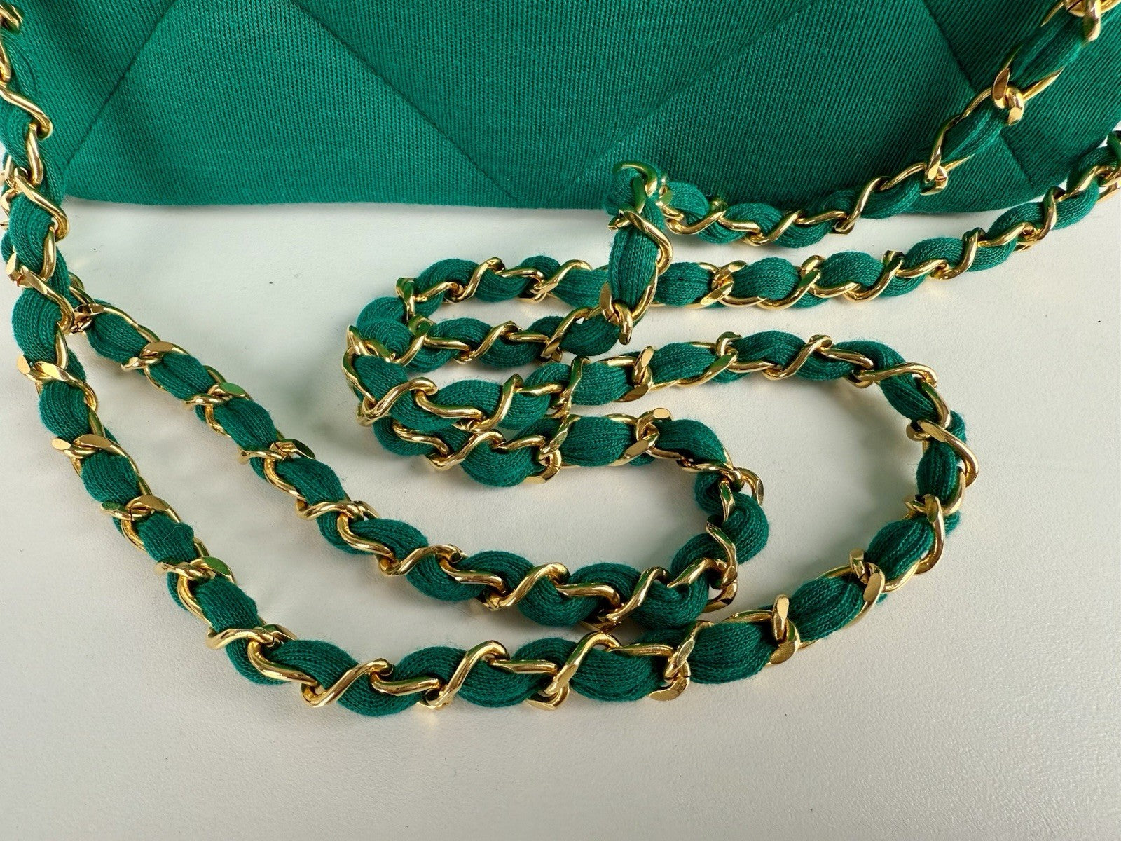 Chanel Bag Coco Jersey Quilted Teal Fabric Chain Strap Vintage