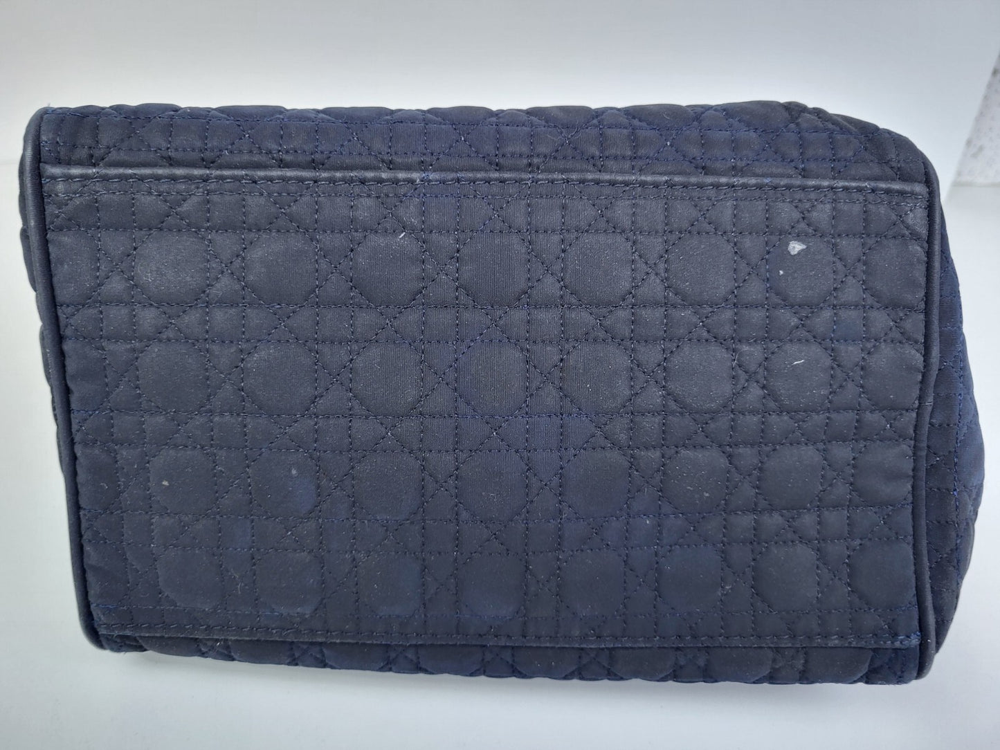 Dior Cannage Fabric Vintage Satchel Bag Navy Blue