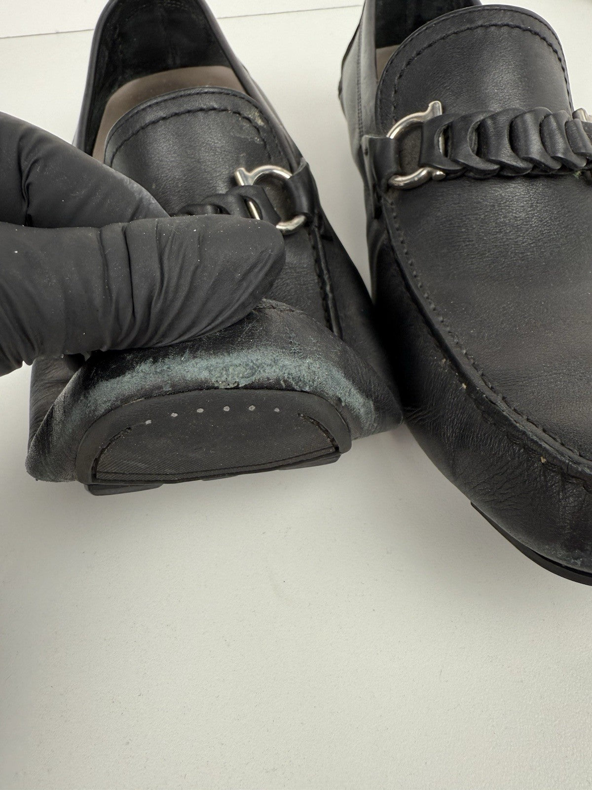 Salvatore Ferragamo Black Leather Drivers For Men Size 9