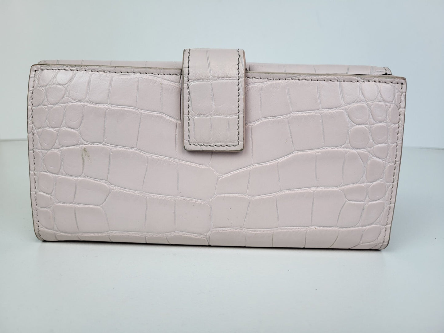 Alexander McQueen Rhinestone Skull Croco embossed Long Wallet Leather pink