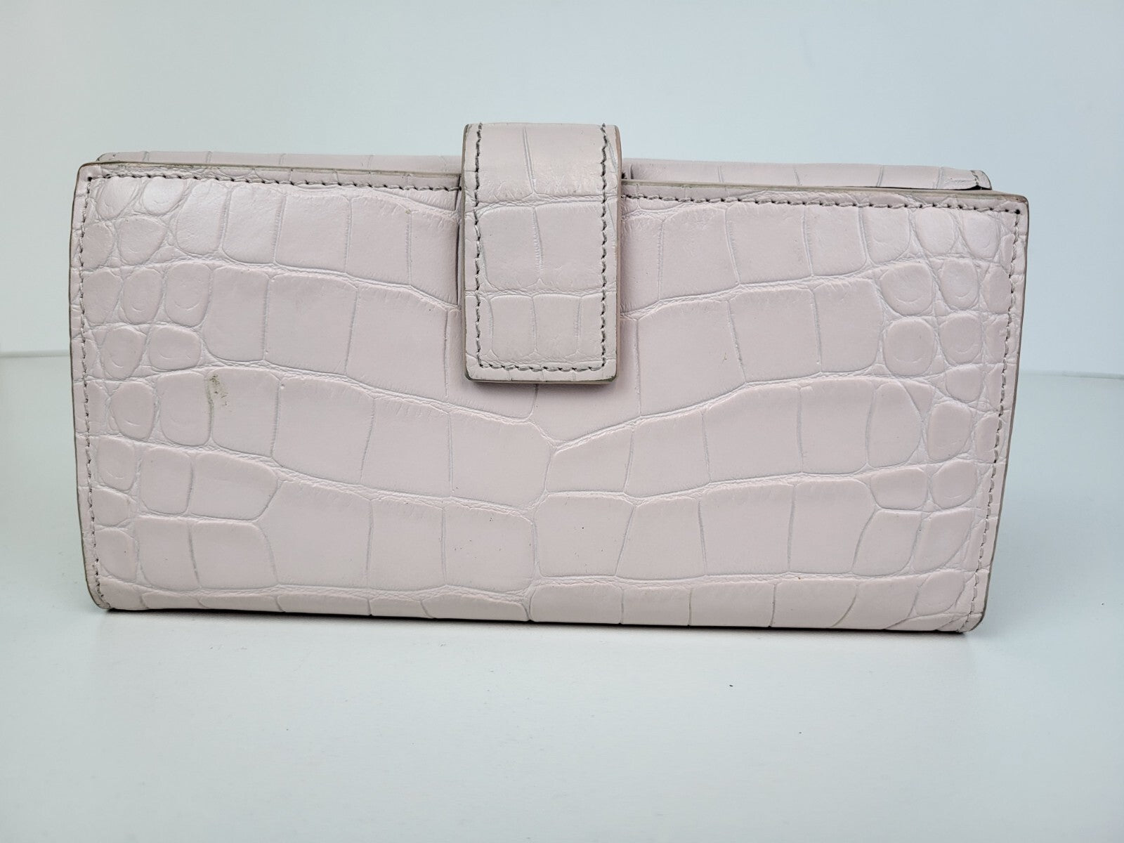 Alexander McQueen Rhinestone Skull Croco embossed Long Wallet Leather pink