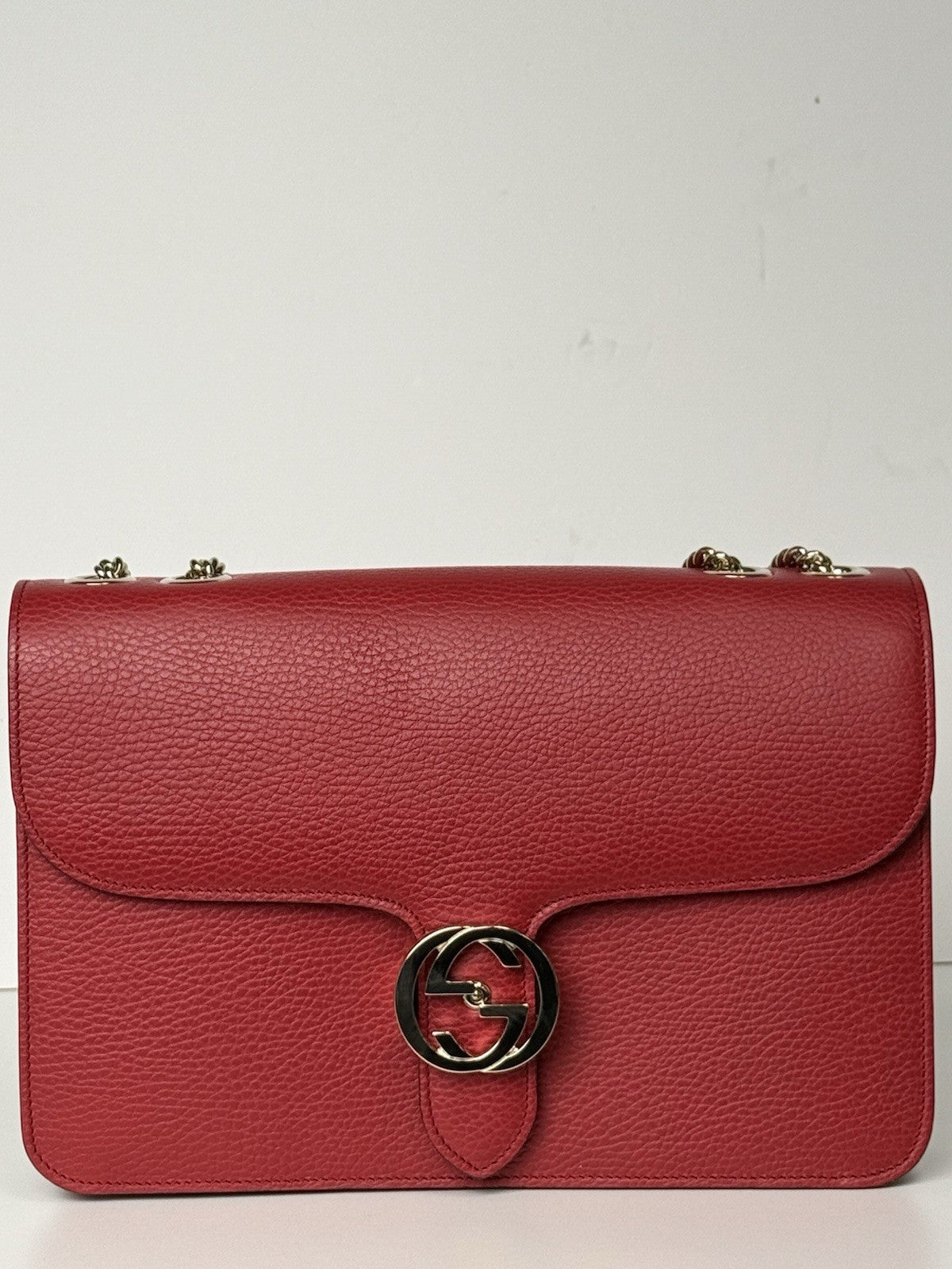 Gucci Interlocking G Red Leather Shoulder Women's Bag