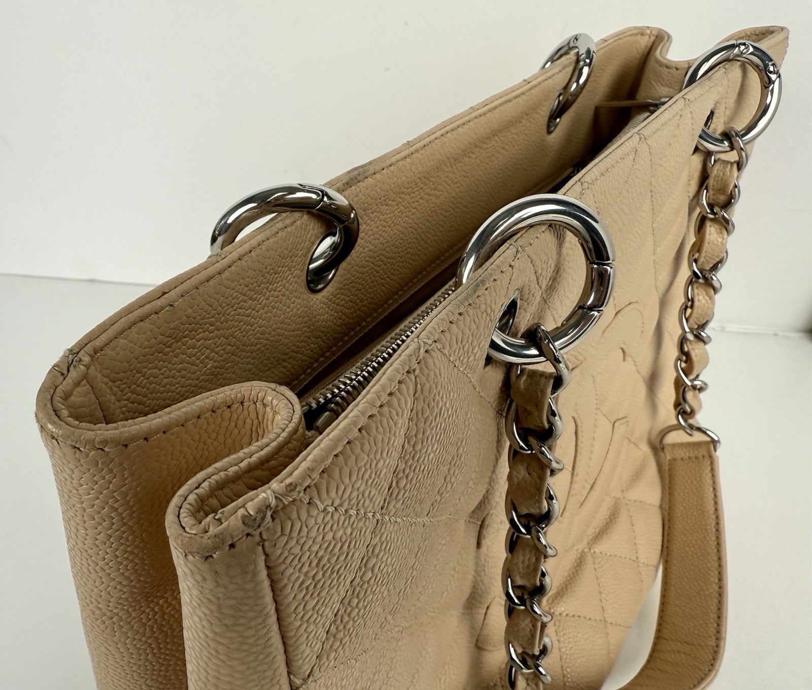 CHANEL Caviar Quilted Grand Shopping Tote Beige Bag