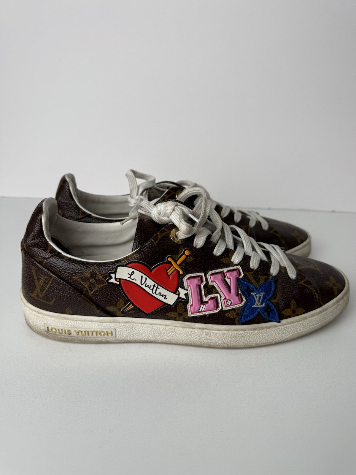 Calfskin Monogram LV Black Heart Sneakers  Size 38