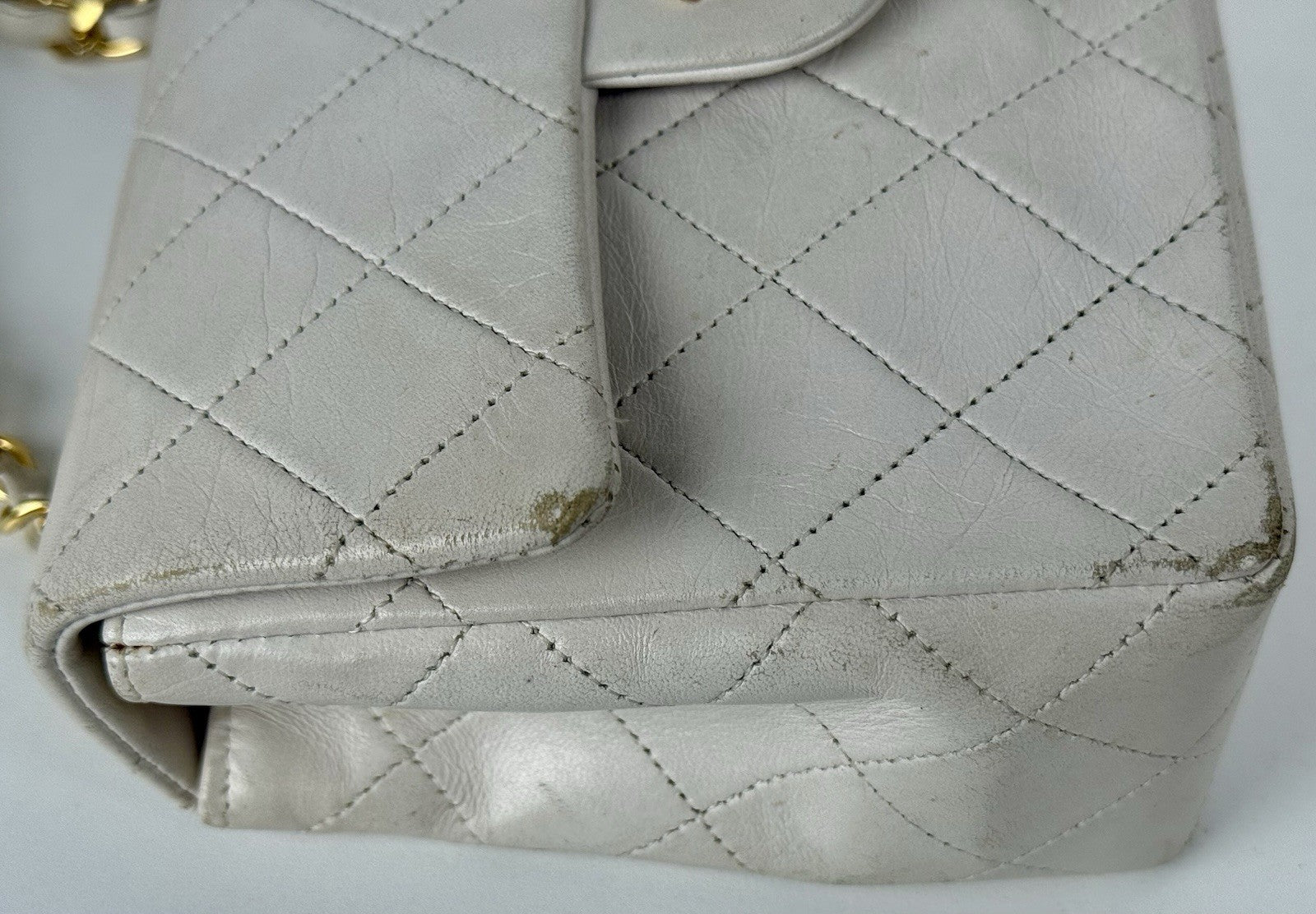 Chanel Mini Square Flap Bag White Lambskin Gold Hardware Vintage Bag