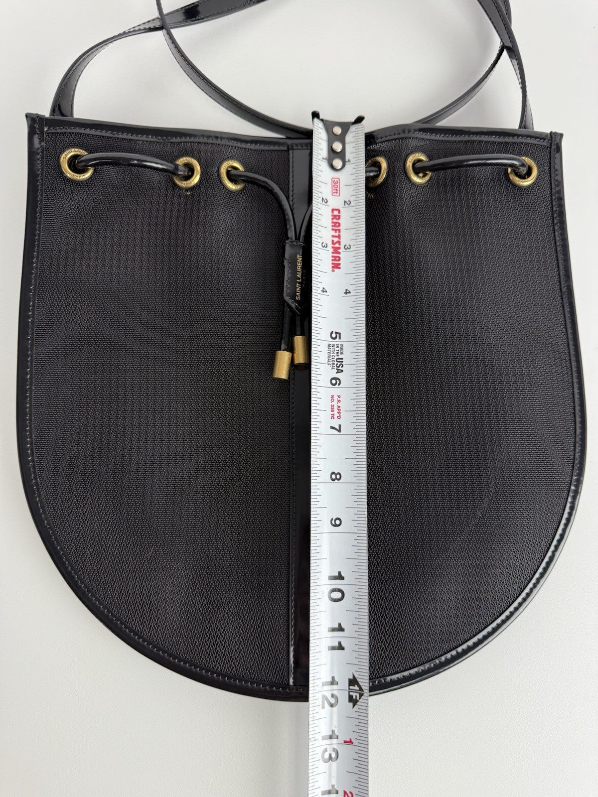 Saint Laurent Mesh Shoulder Bag Patent Black Leather