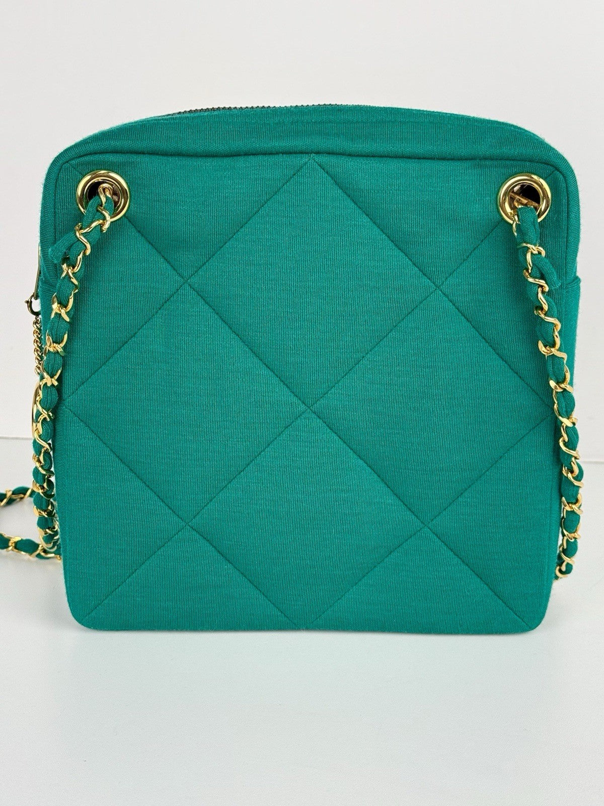 Chanel Bag Coco Jersey Quilted Teal Fabric Chain Strap Vintage