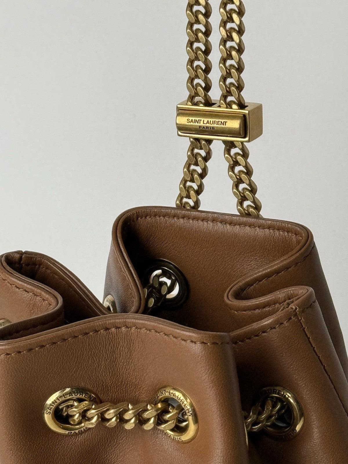 Saint Laurent Joe Nano Quilted Bucket Bag Brown