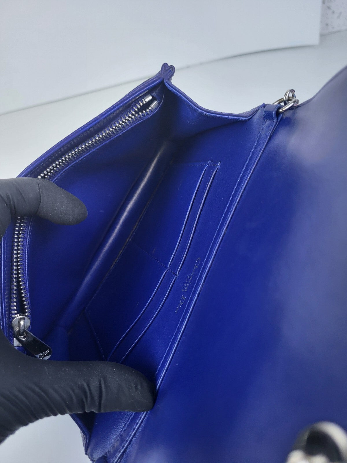 Christian Dior Diorama Wallet on Chain Blue Leather