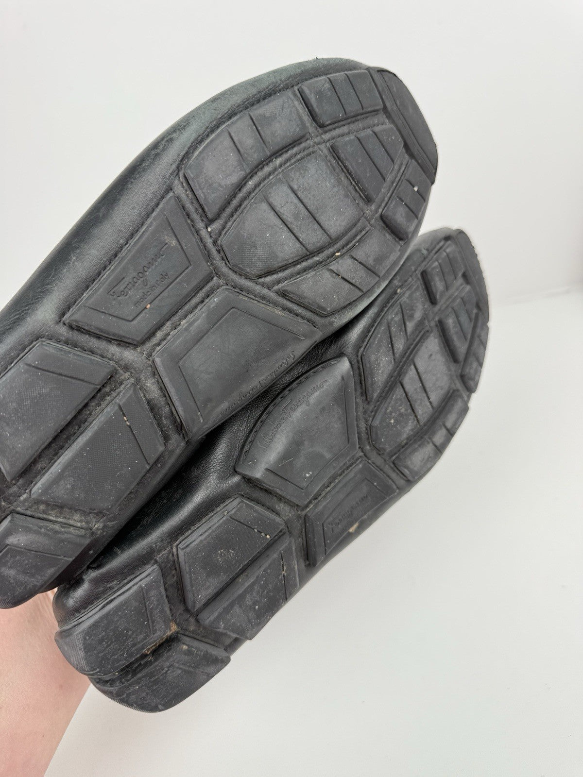 Salvatore Ferragamo Black Leather Drivers For Men Size 9