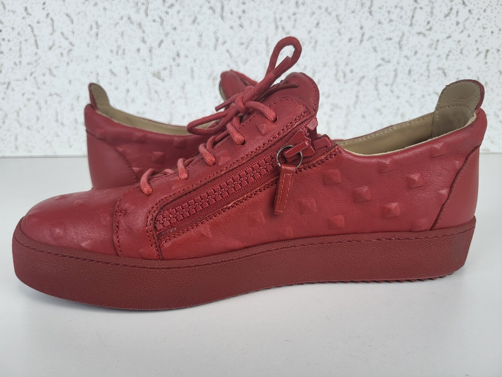 Zanotti Mens Low Top Red Leather Sneakers Size 45