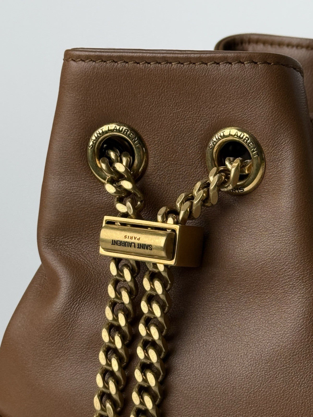 Saint Laurent Joe Nano Quilted Bucket Bag Brown