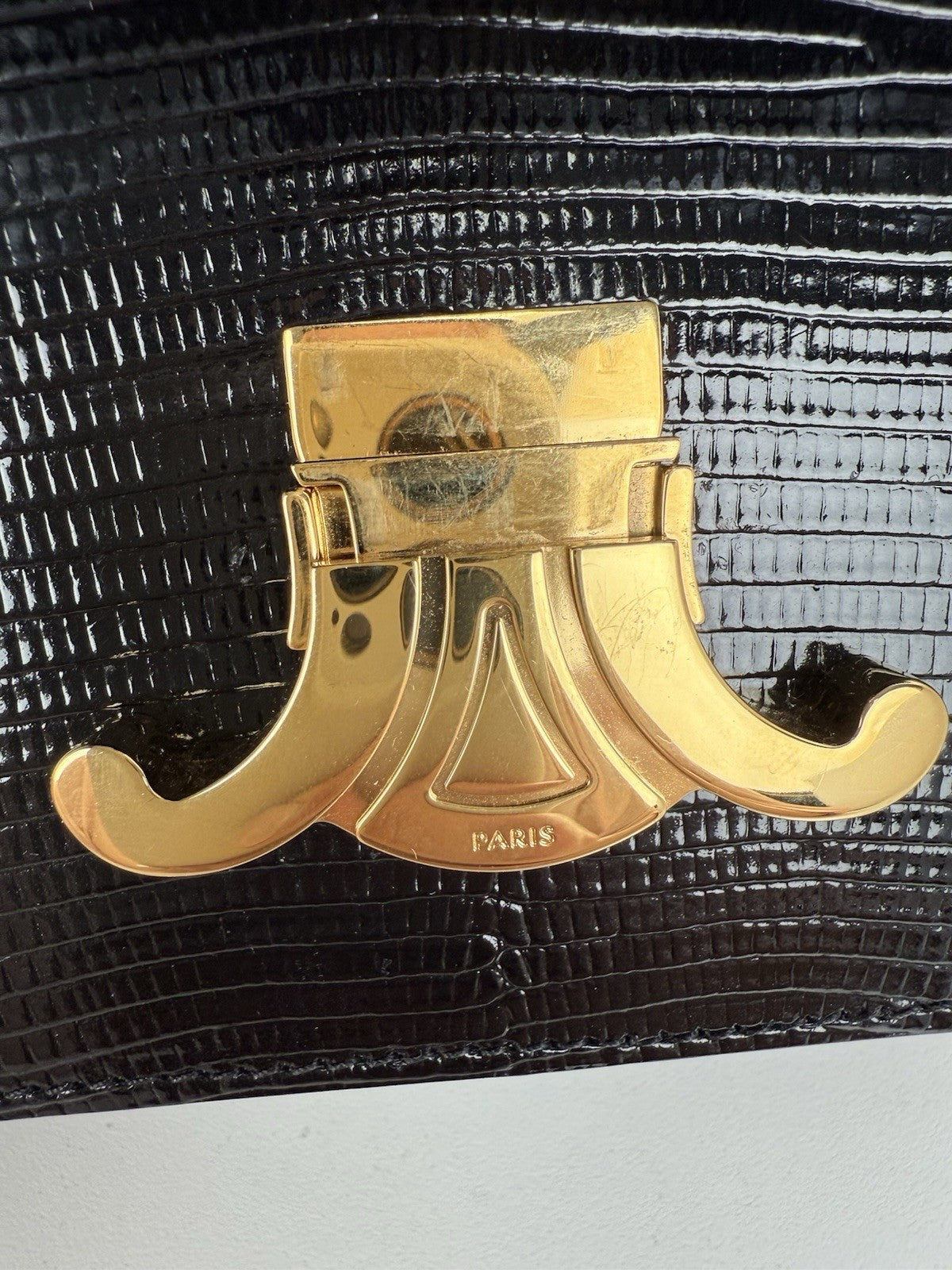 CELINE Teen Triomphe Lizard Black Women's Shoulder Bag