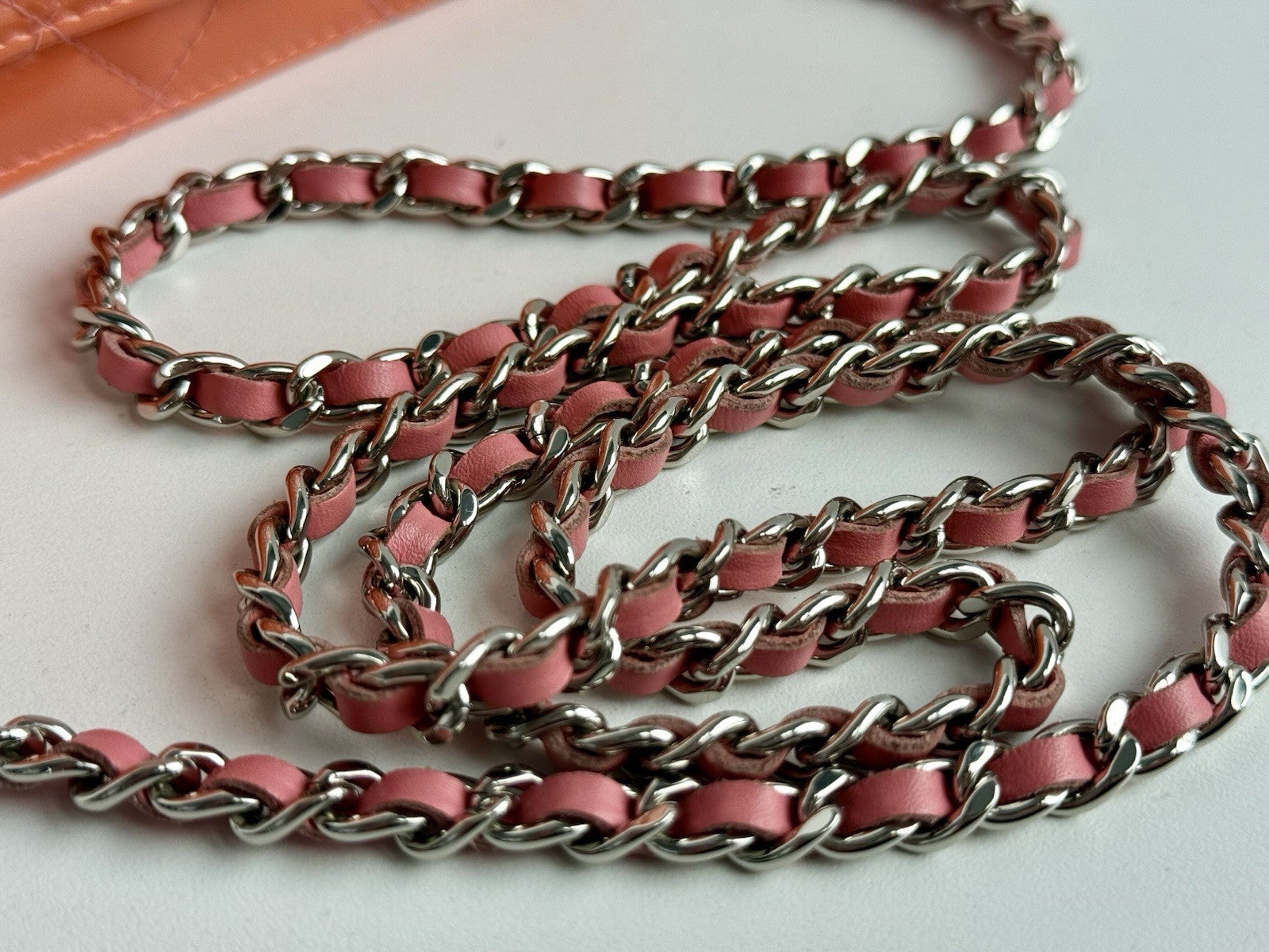 Chanel Wallet On Chain Quilted Patent Coral Pink Leather Crossbody Bag