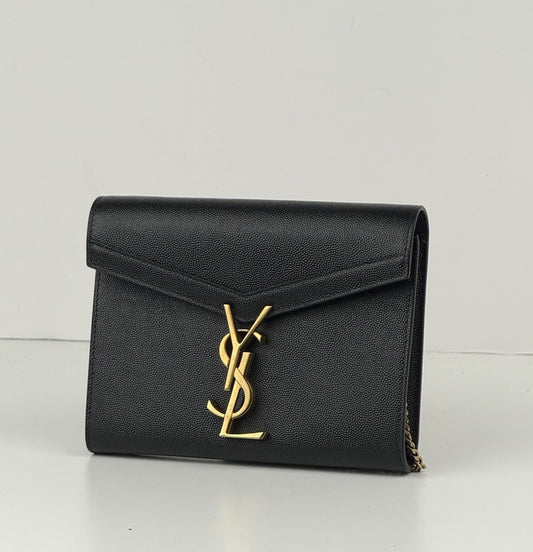 Saint Laurent Cassandra Wallet on Chain Grained Black Leather Crossbody Bag