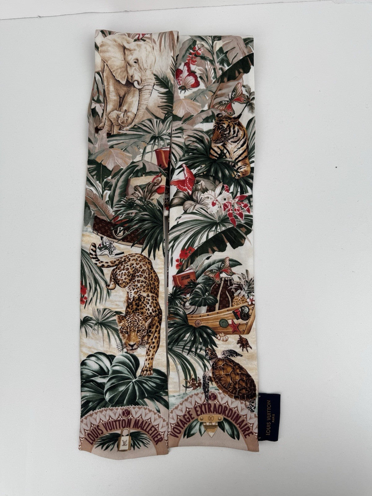 Louis Vuitton Silk Voyage Extraordinaire Bandeau Scarf Beige