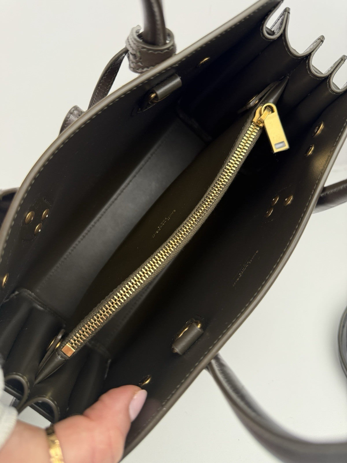 Saint Laurent Sac De Jour Leather Satchel Bag Mini Olive