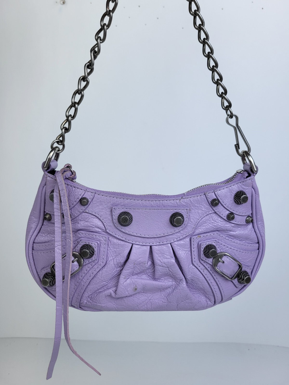 Balenciaga Le Cagole Mini Lilac Leather Chain Crossbody Bag