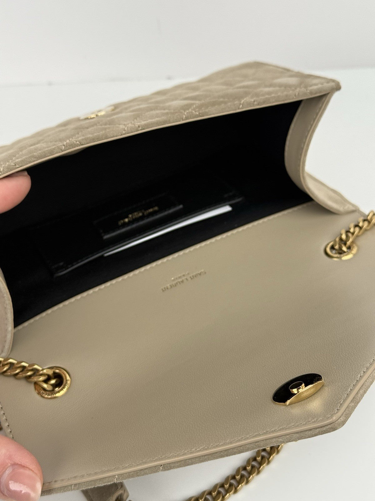 Saint Laurent Suede Matelasse Beige Envelope Small Bag