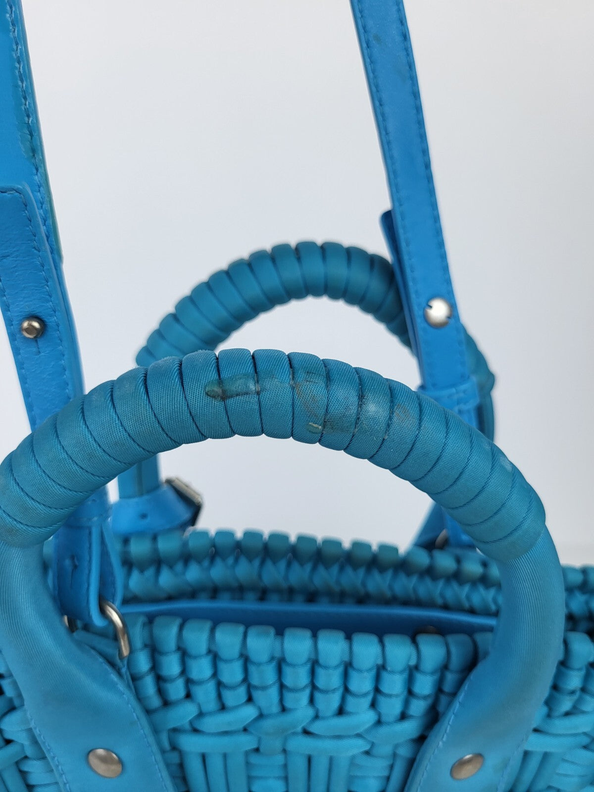 Balenciaga Bistro Basket Bag Nylon Faux Calfskin XXS Blue