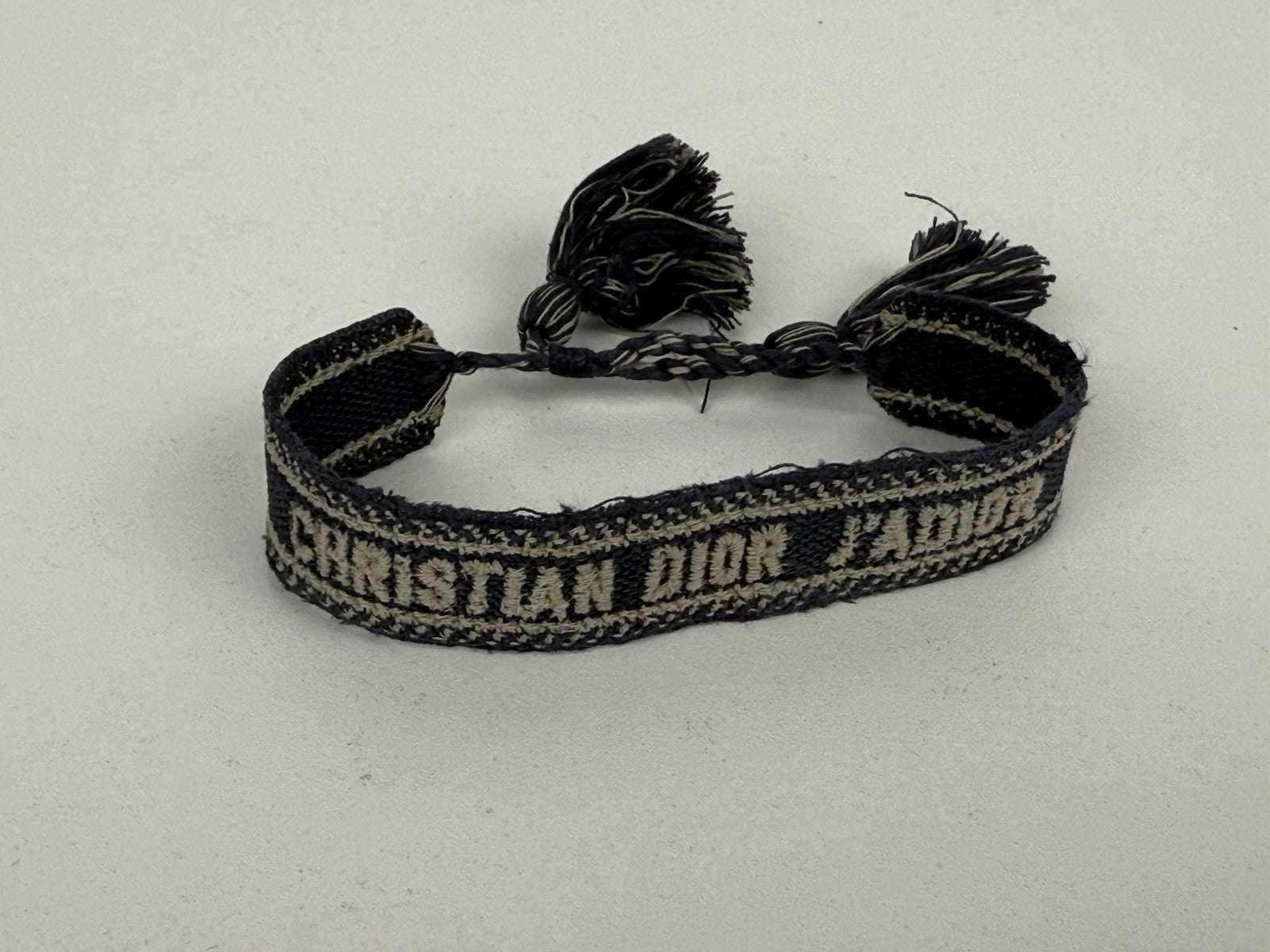 Christian Dior Woven Cotton J'Adior Friendship Bracelet Navy Blue Logo Tassel