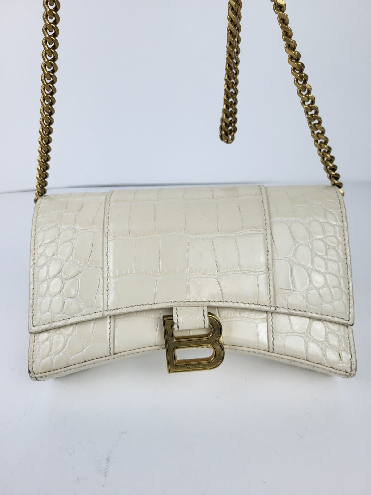 BALENCIAGA Wallet On Chain Crocodile Embossed Leather Hourglass