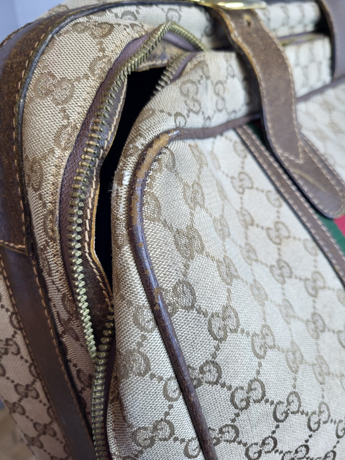 Gucci Vintage Travel Bag Suitcase Monogram Brown Canvas