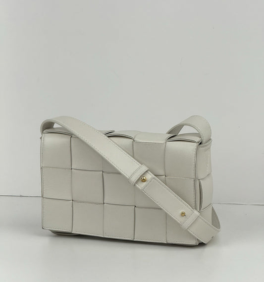 Bottega Veneta Intrecciato Cassette Shoulder Bag White