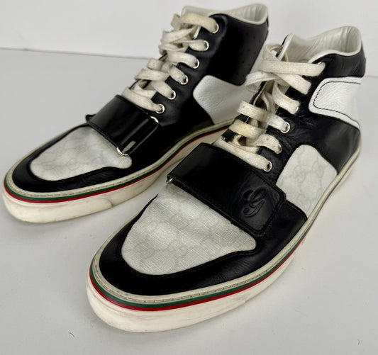 Gucci Black/White Leather GG Lace Up Low Top  Gymnastikskor Sneakers Size 9