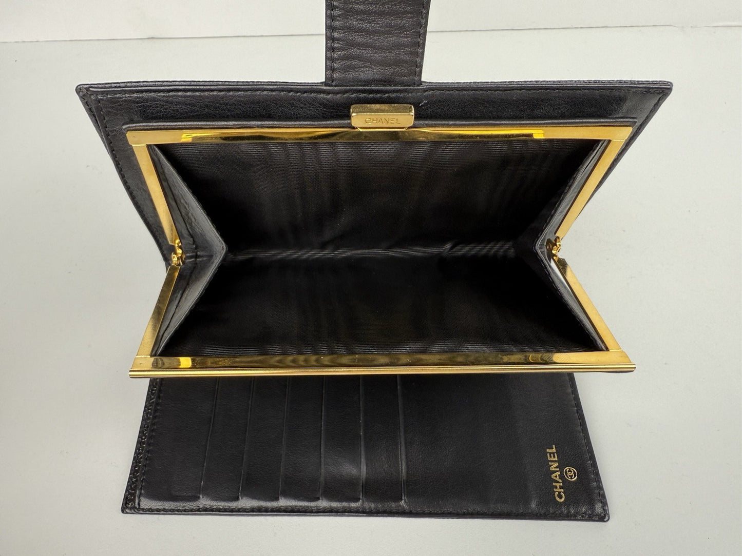 CHANEL Vintage CC Timeless French Long Wallet Purse Caviar Black