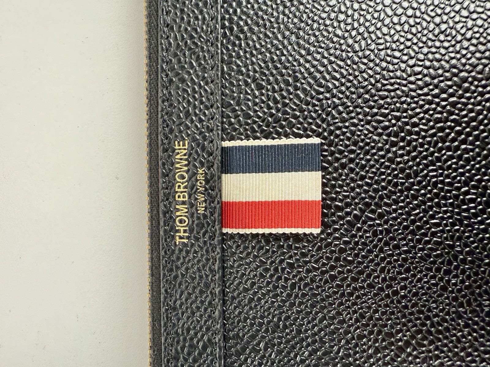 Thom Browne Logo Printed Zipped Clutch Black Caviar Leather Bag