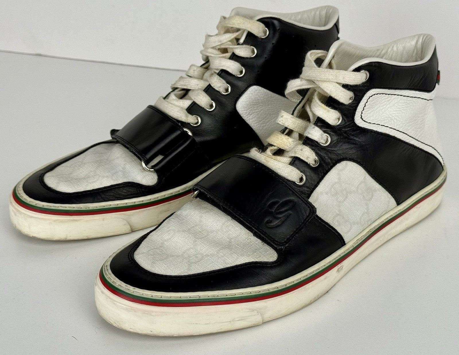 Gucci Black/White Leather GG Lace Up Low Top  Gymnastikskor Sneakers Size 9