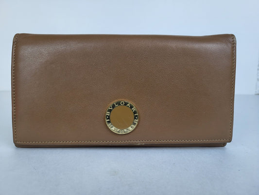 BVLGARI Wallet Corolle Brown Leather Coin Purse Long Wallet