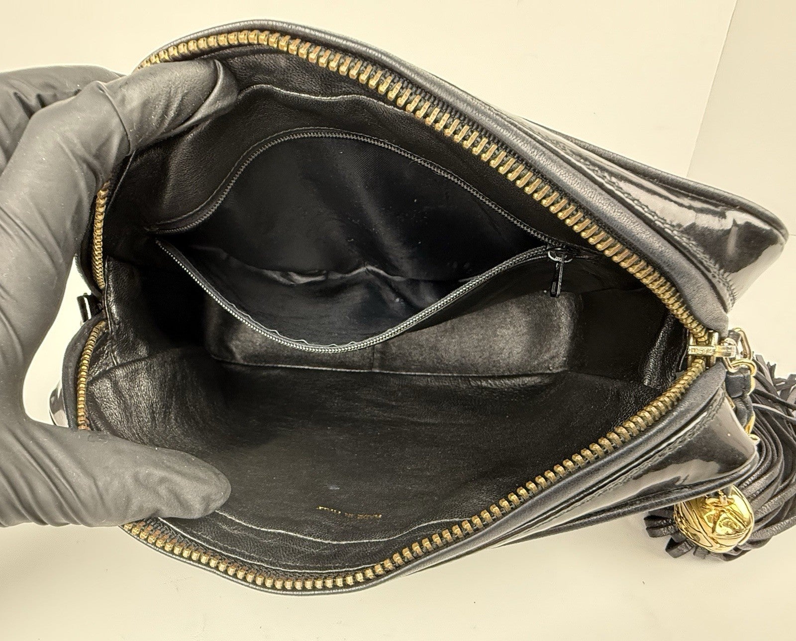 Chanel Vintage Camera Tassel Bag Quilted Patent Leather Medium