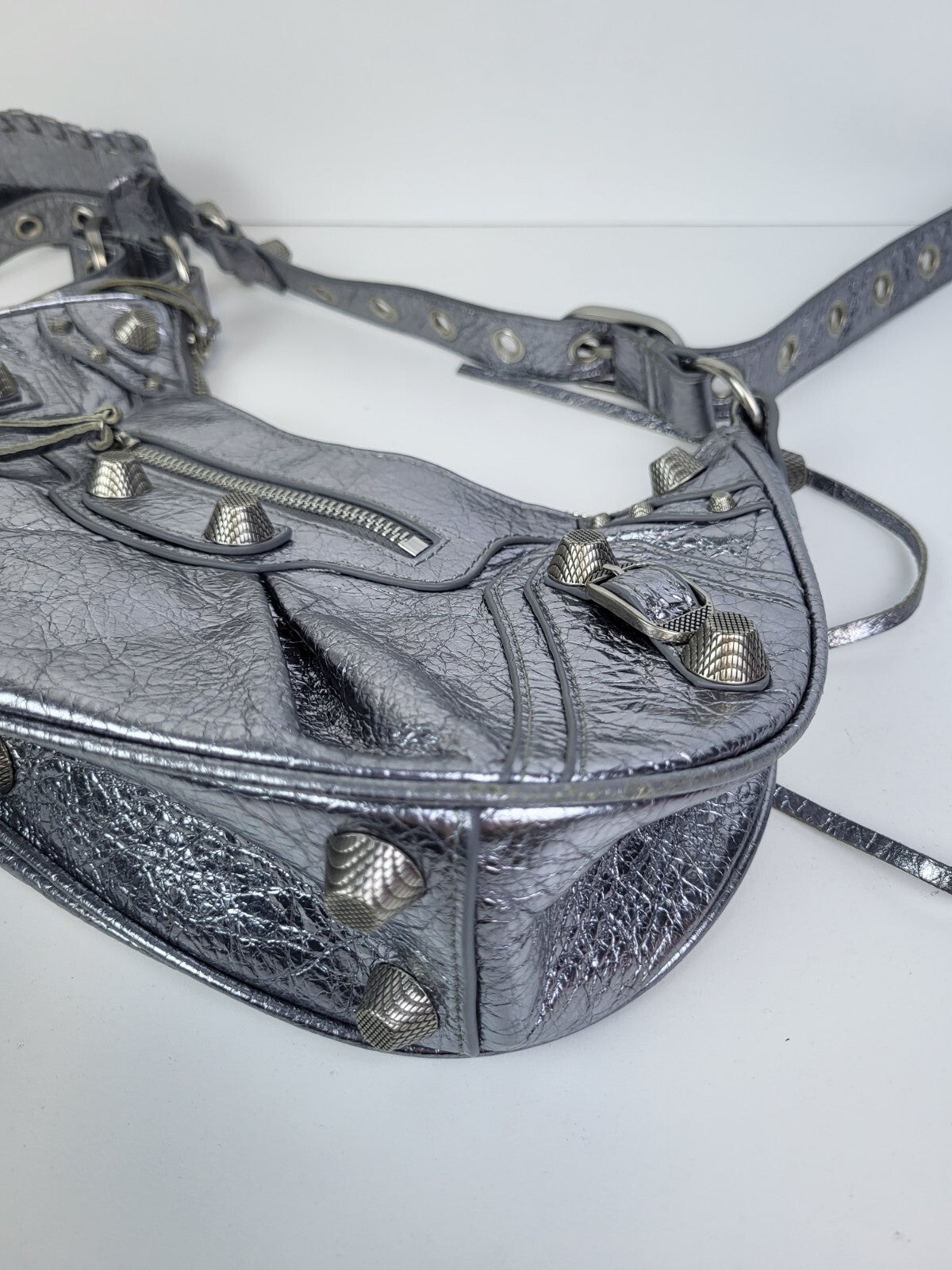 Balenciaga Le Cagole Giant Studs Shoulder Bag Metalic Silver