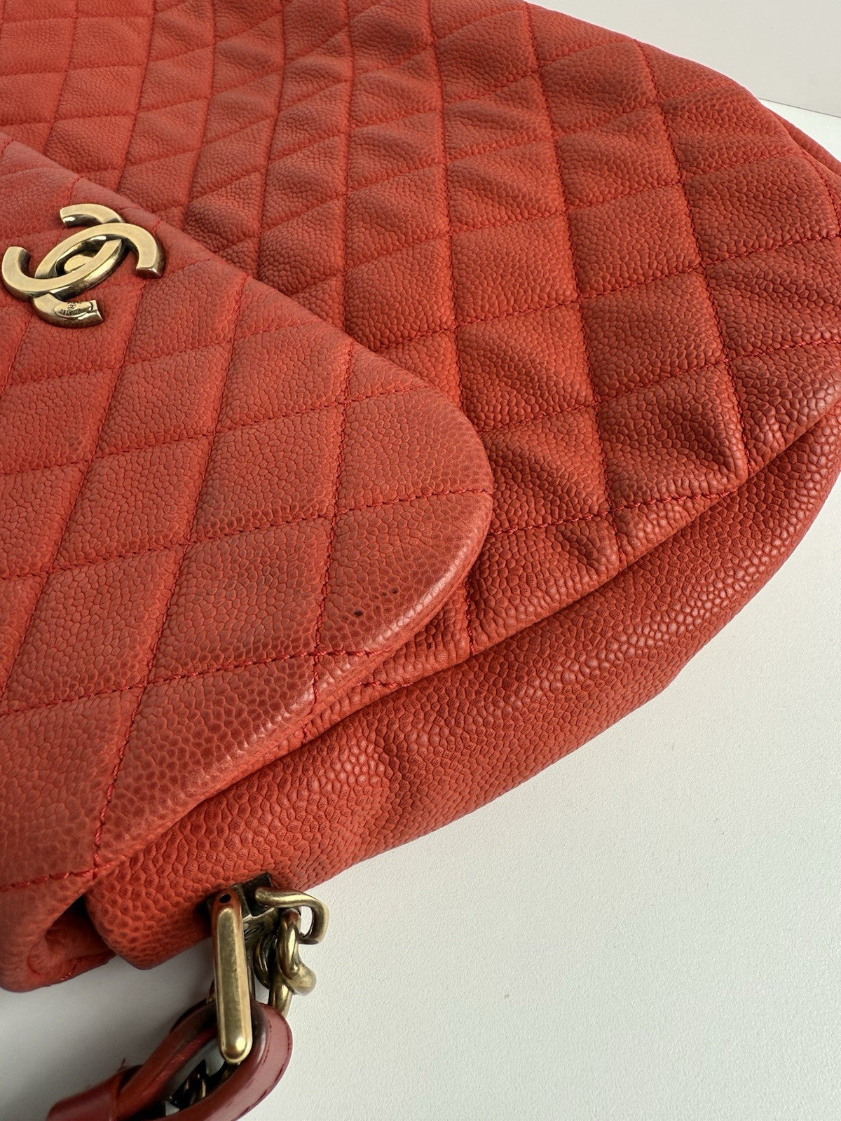 Chanel Caviar Leather Shoulder Bag Country Chic Red Leather